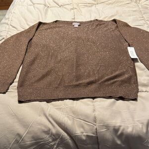 Chico's Metallic Taupe Sparkle Crewneck Sweater